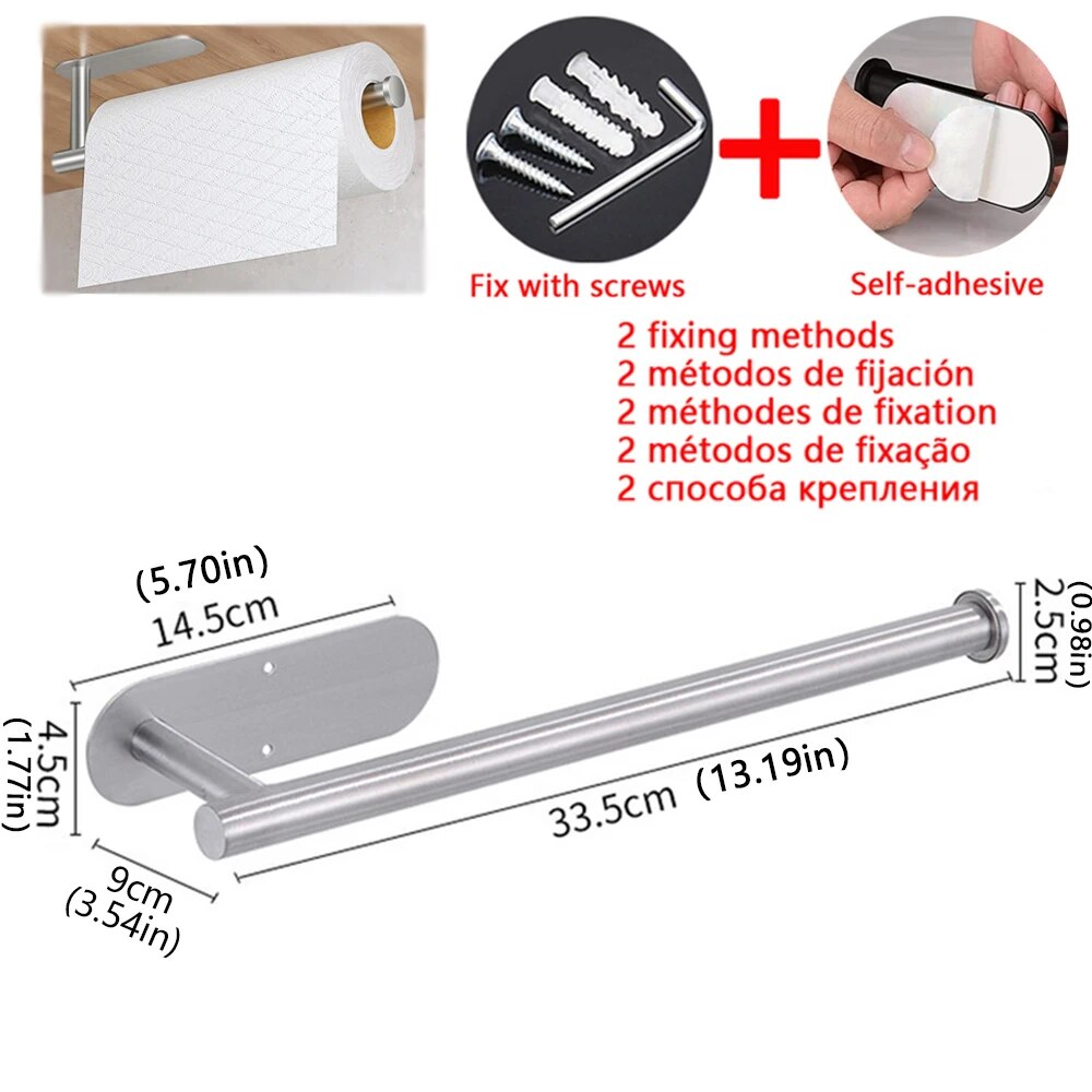 Stick-on kitchen roll holder (stainless steel, 33.5 cm)